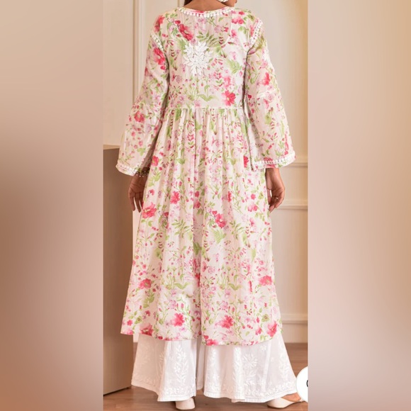 Chikankari embroidered mulmul A line frok - Picture 2 of 7